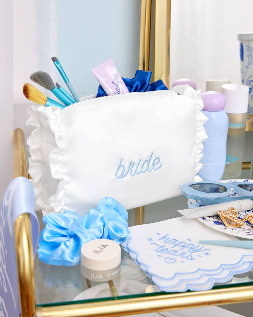 Embroidered Bride Satin Cosmetic Bag